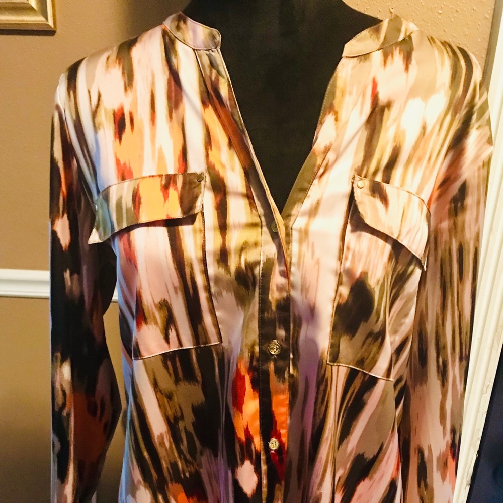 Calvin Klein long sleeve camouflage blouse